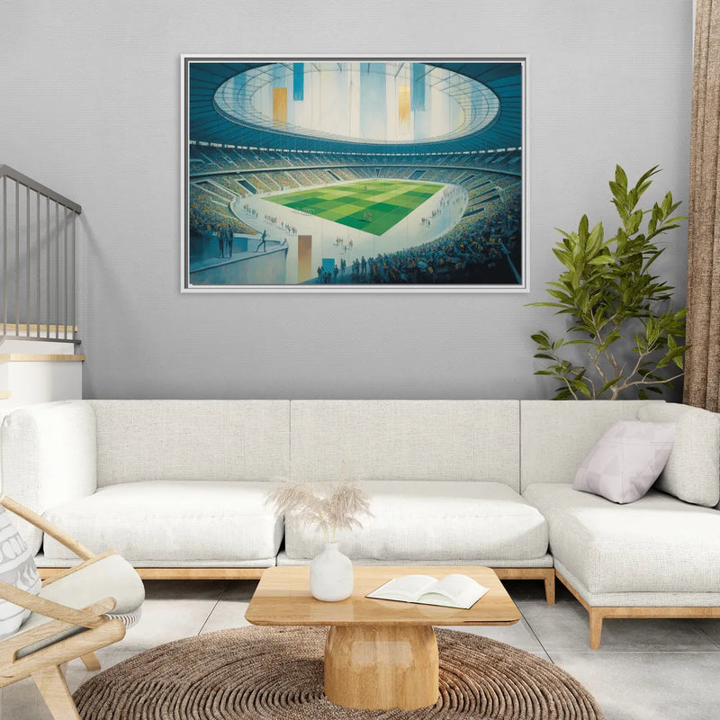 Olympic Stadium Panorama - Living Room White Frame Canvas