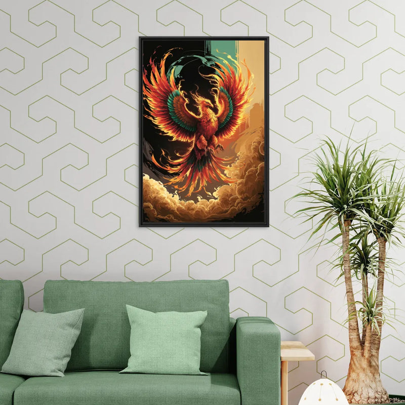 Phoenix Bird Abstract Artwork - Living Room Black Frame Canvas