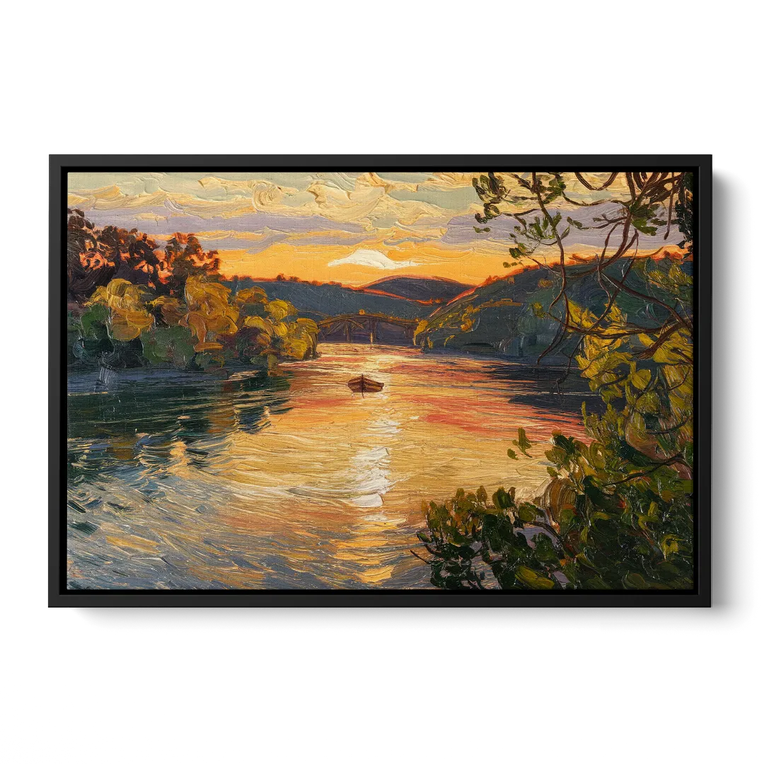 New Hope Delaware River Sunset - Black Frame Canvas
