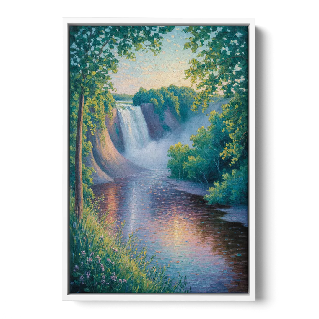Montmorency Falls Panorama - White Frame Canvas