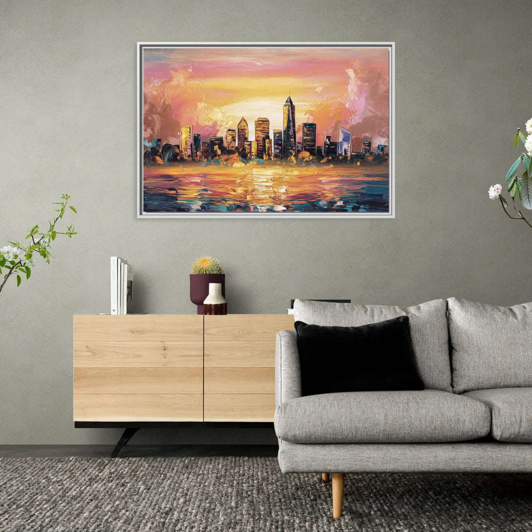 Salem Skyline Sunset - Living Room White Frame Canvas