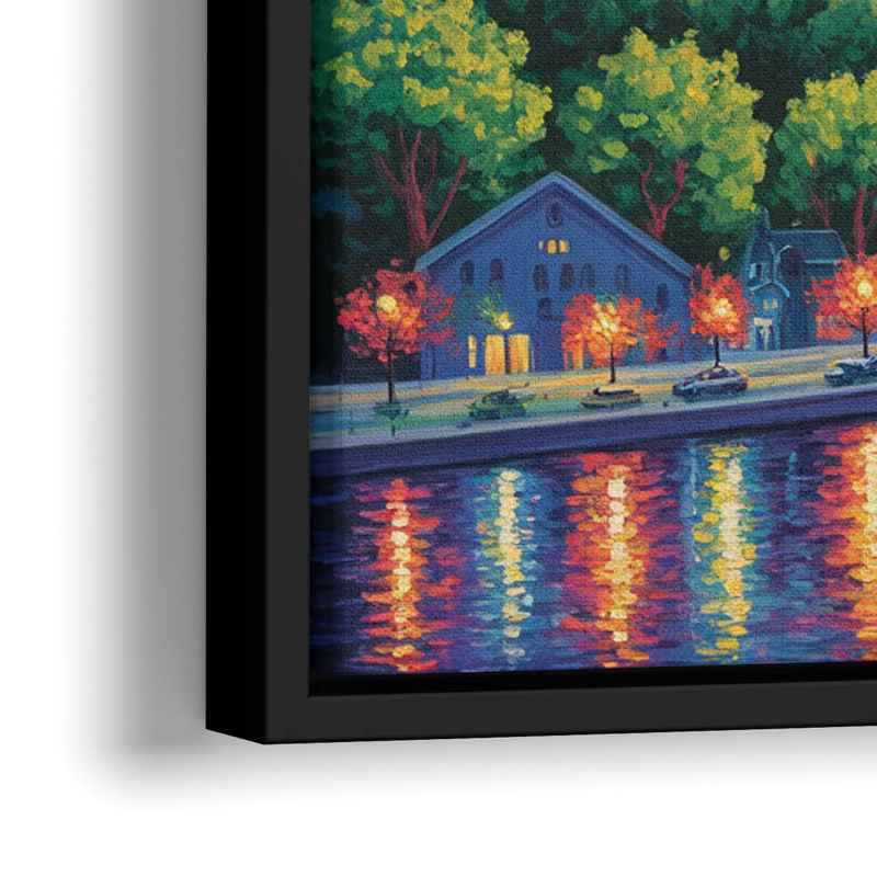 Quebec City Cityscape - Close-Up Black Frame Canvas