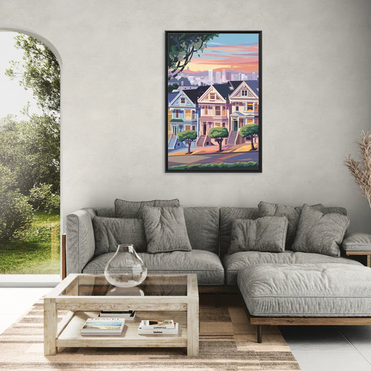 San Francisco Painted Ladies - Living Room Black Frame Canvas