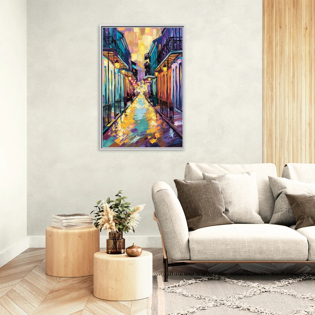 New Orleans French Quarter Lights - Living Room White Frame Canvas