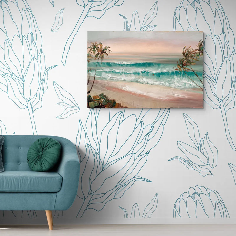 La Jolla Waves And Palms - Canvas Wall Art Living Room