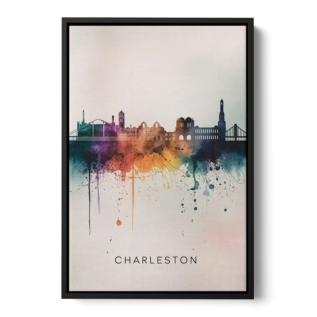 Charleston Historic Skyline - Black Frame Canvas