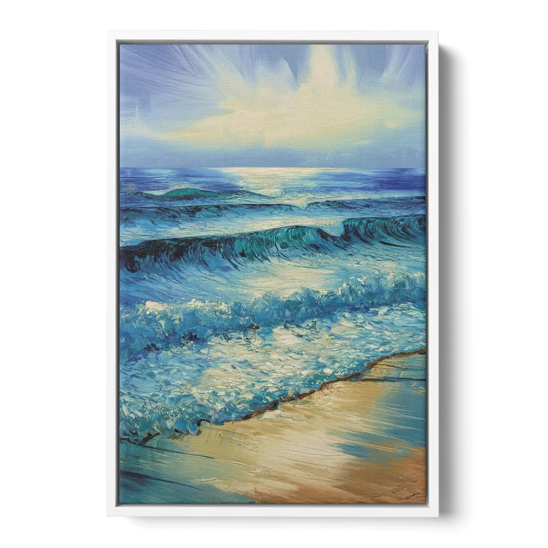 Honolulu Ocean Waves Scene - White Frame Canvas