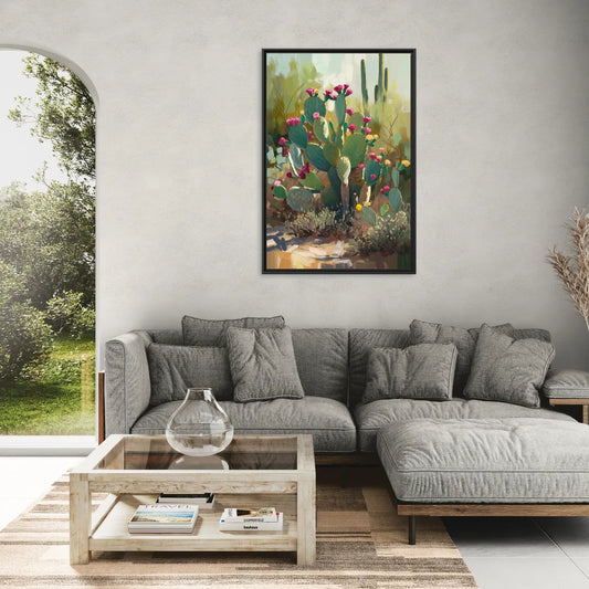 Scottsdale Cactus Bloom - Living Room Black Frame Canvas