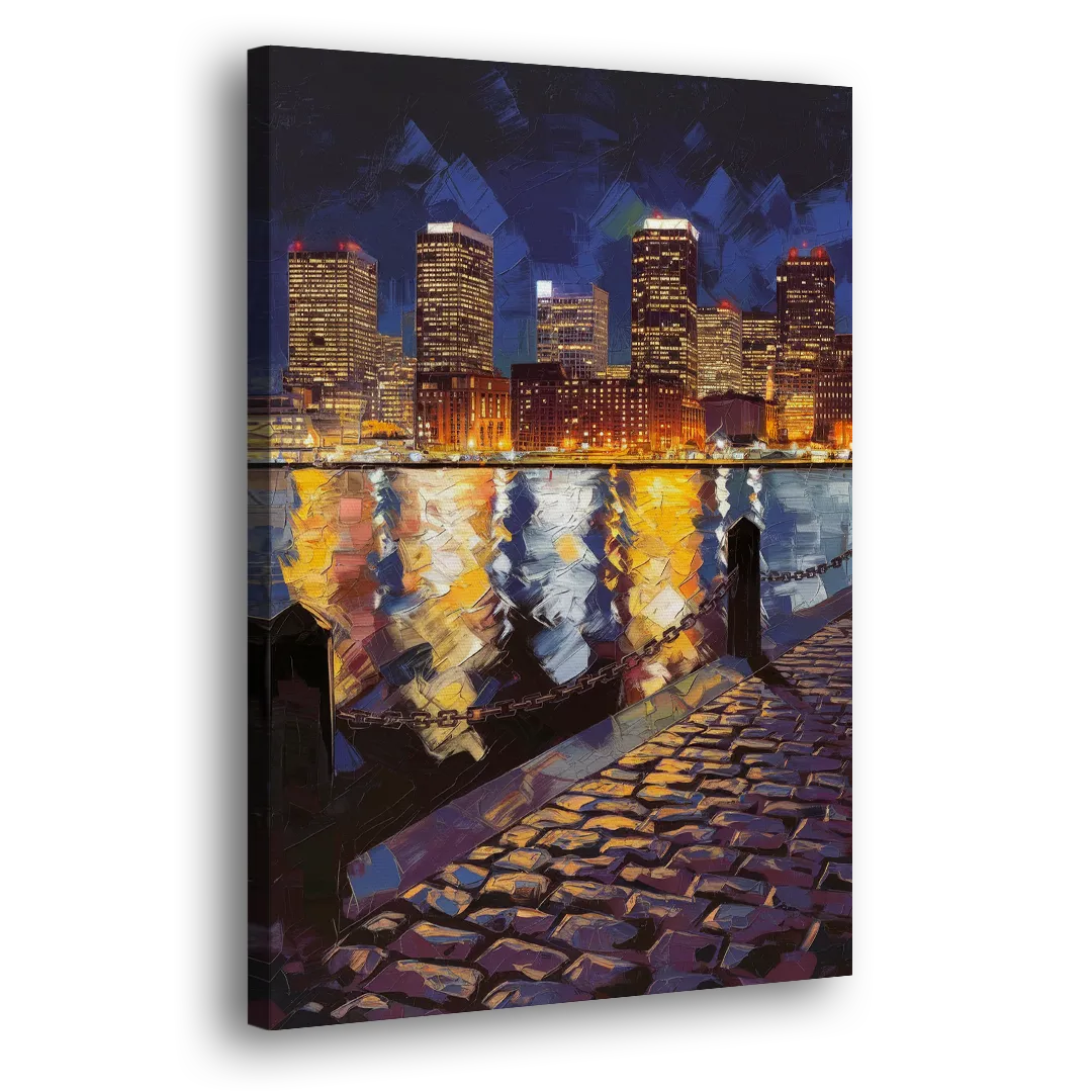 Boston Downtown Night Lights - Canvas Print Art Sides