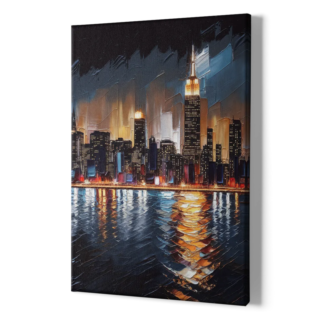 New York City Skyline by Nightfall Hudson - Canvas Print Art Sides