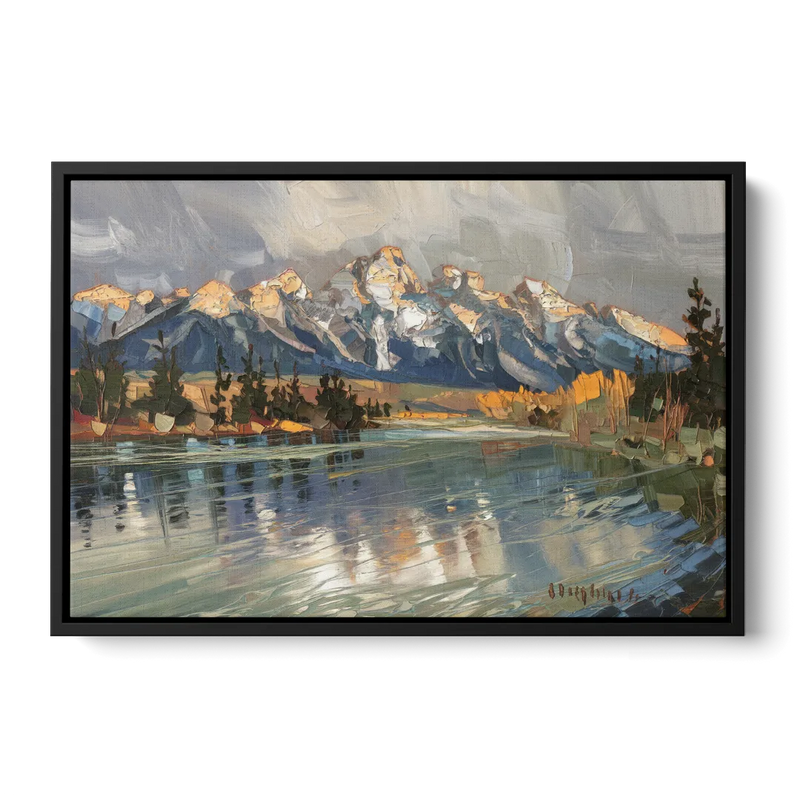 Jackson Hole River Reflection - Black Frame Canvas