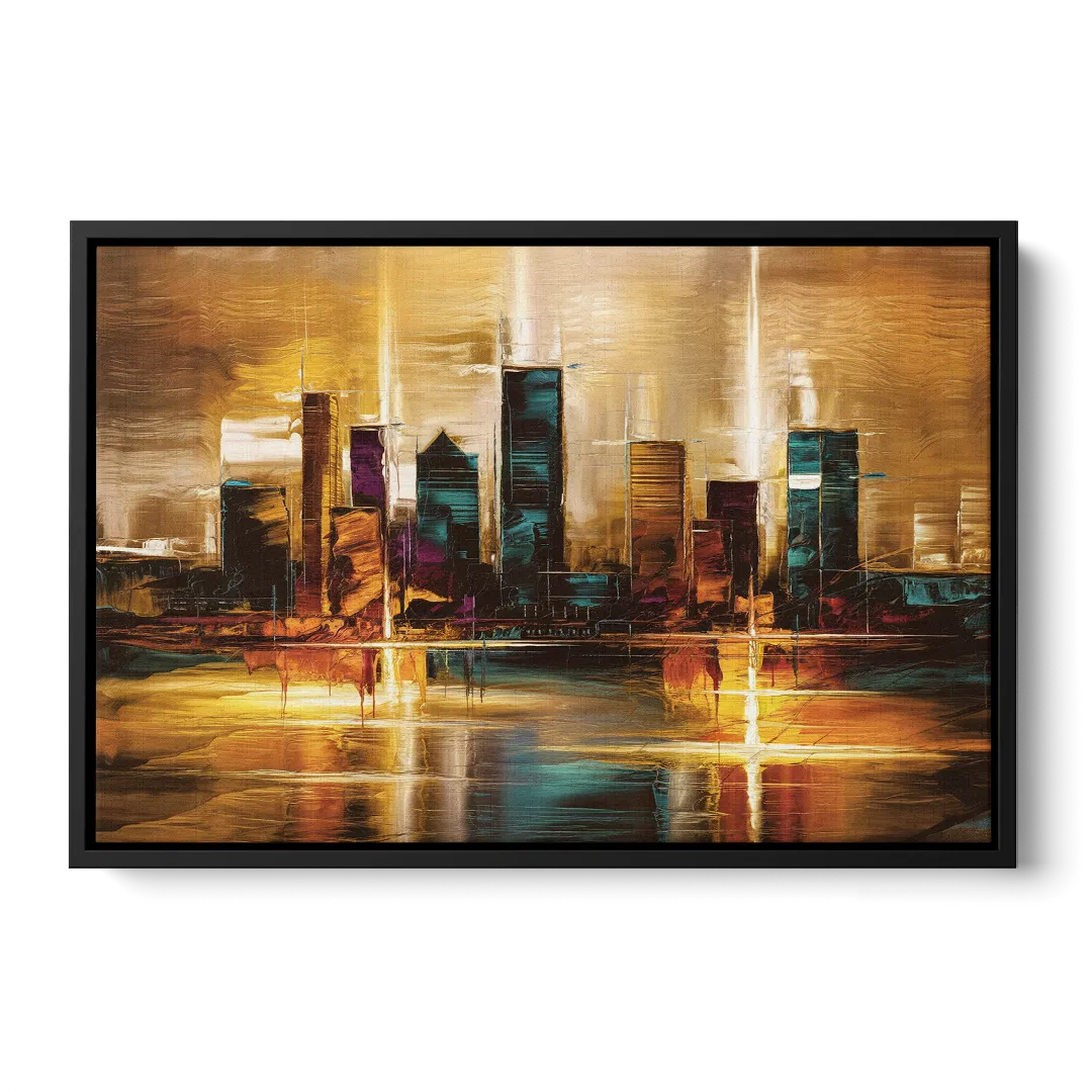 Houston Cityscape - Black Frame Canvas