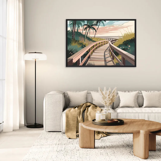 Virginia Beach Boardwalk Bliss - Living Room Black Frame Canvas