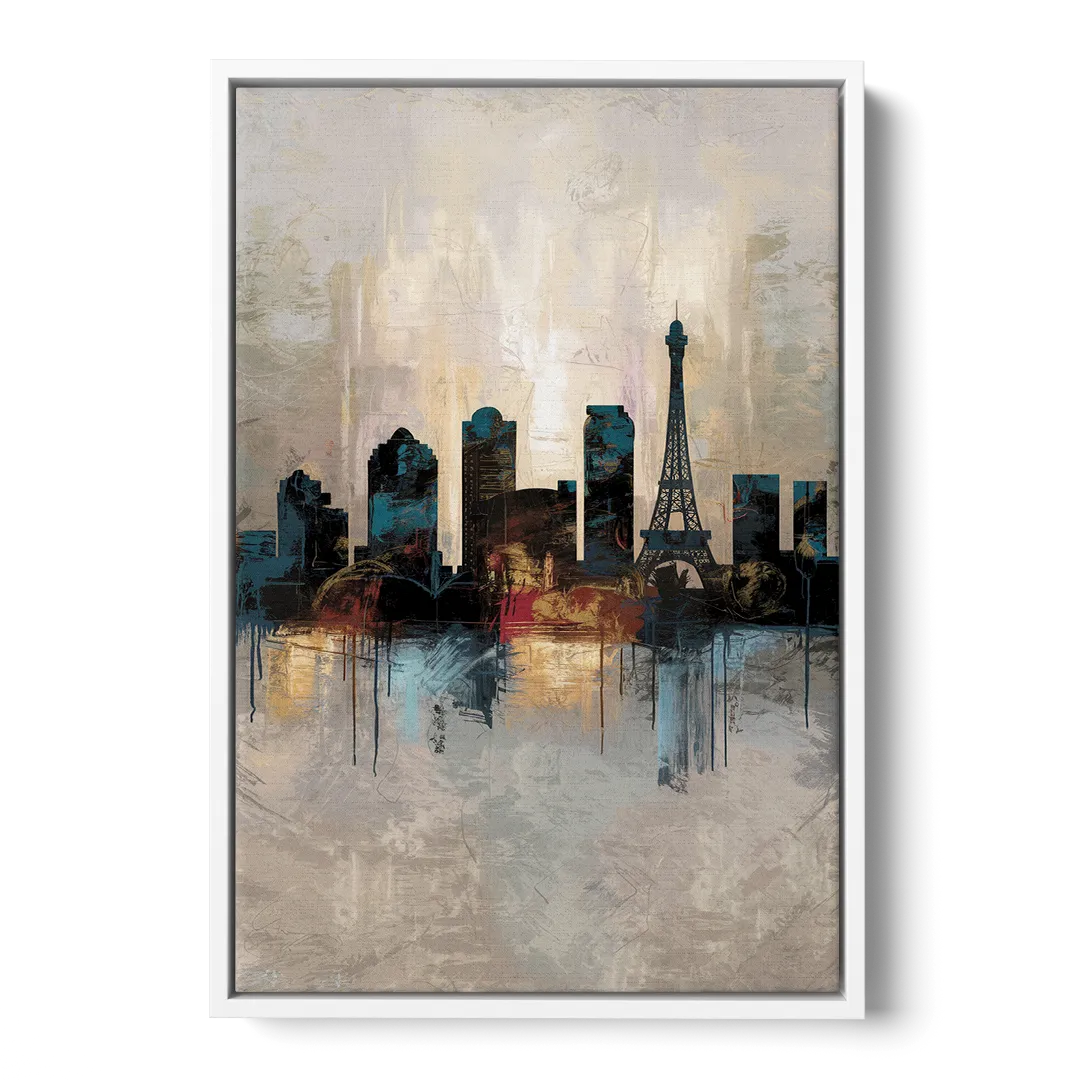 Las Vegas Skyline Silhouette - White Frame Canvas