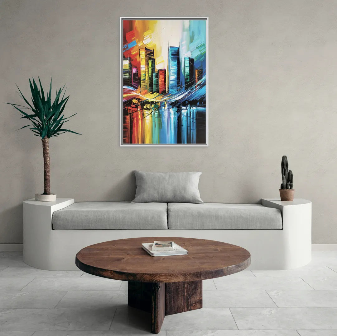 Houston Urban Energy - Living Room White Frame Canvas