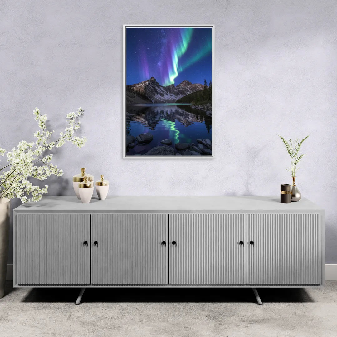 Aurora Mountain Reflection - Living Room White Frame Canvas
