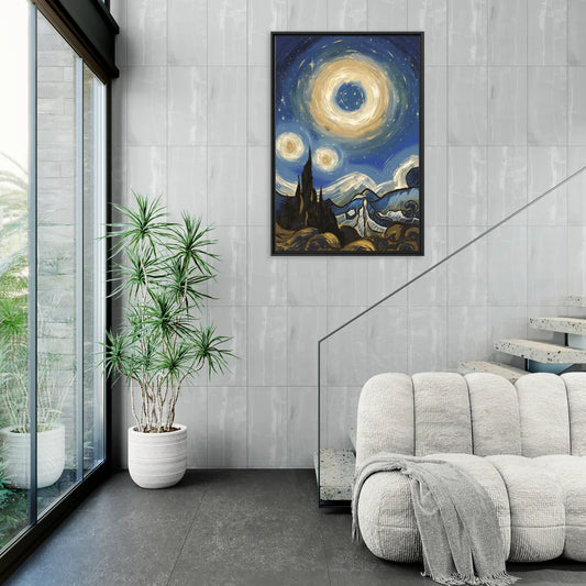 Corona Nightscape Glow - Living Room Black Frame Canvas