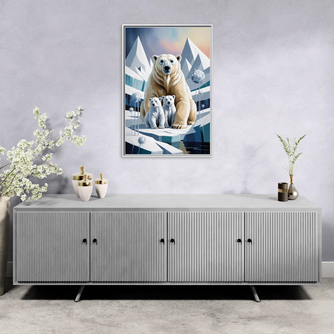 Polar Bear Majesty - Living Room White Frame Canvas