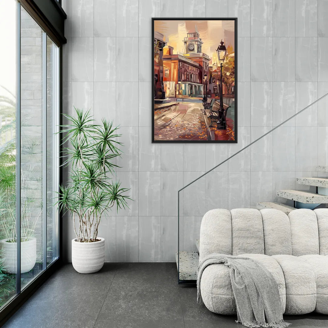 Philadelphia Historic District - Living Room Black Frame Canvas