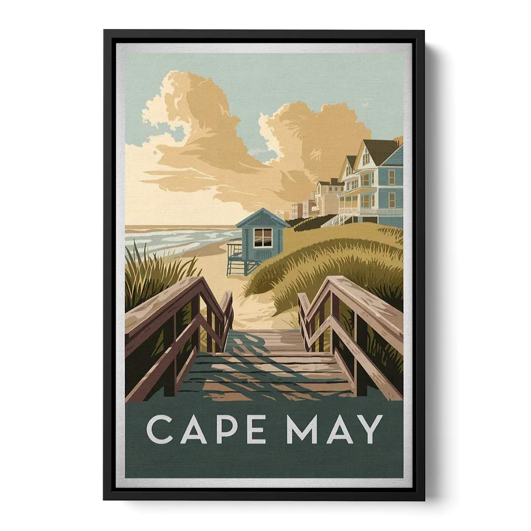 Cape May Boardwalk Views - Black Frame Canvas