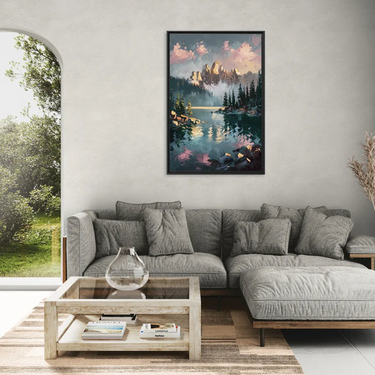 Lake Tahoe Snowy Peaks - Living Room Black Frame Canvas