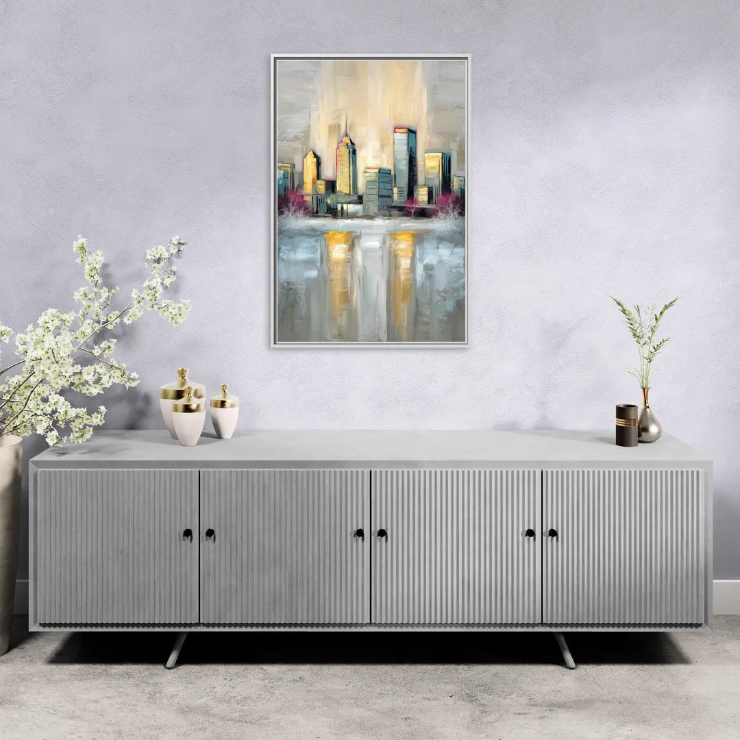 Buffalo Skyline in Winter - Living Room White Frame Canvas