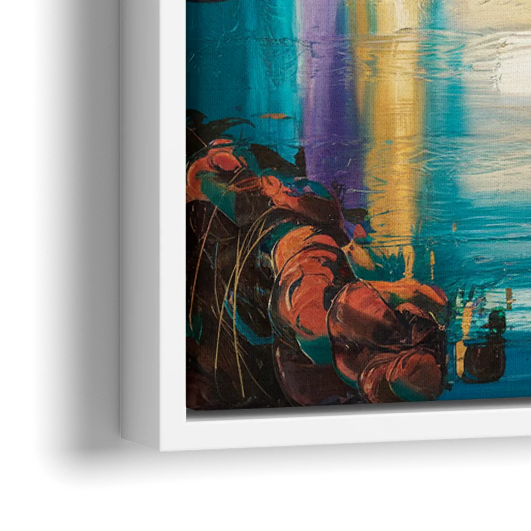 Denver Skyline Reflection - Close-Up White Frame Canvas