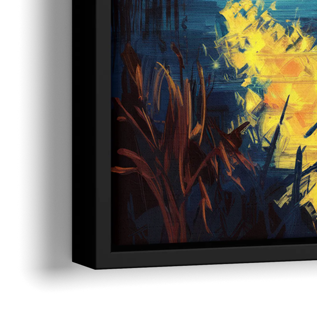Charlotte Nighttime Glow - Close-Up Black Frame Canvas