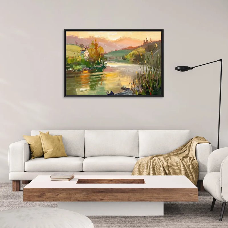 Ashland Riverfront Scene - Living Room Black Frame Canvas