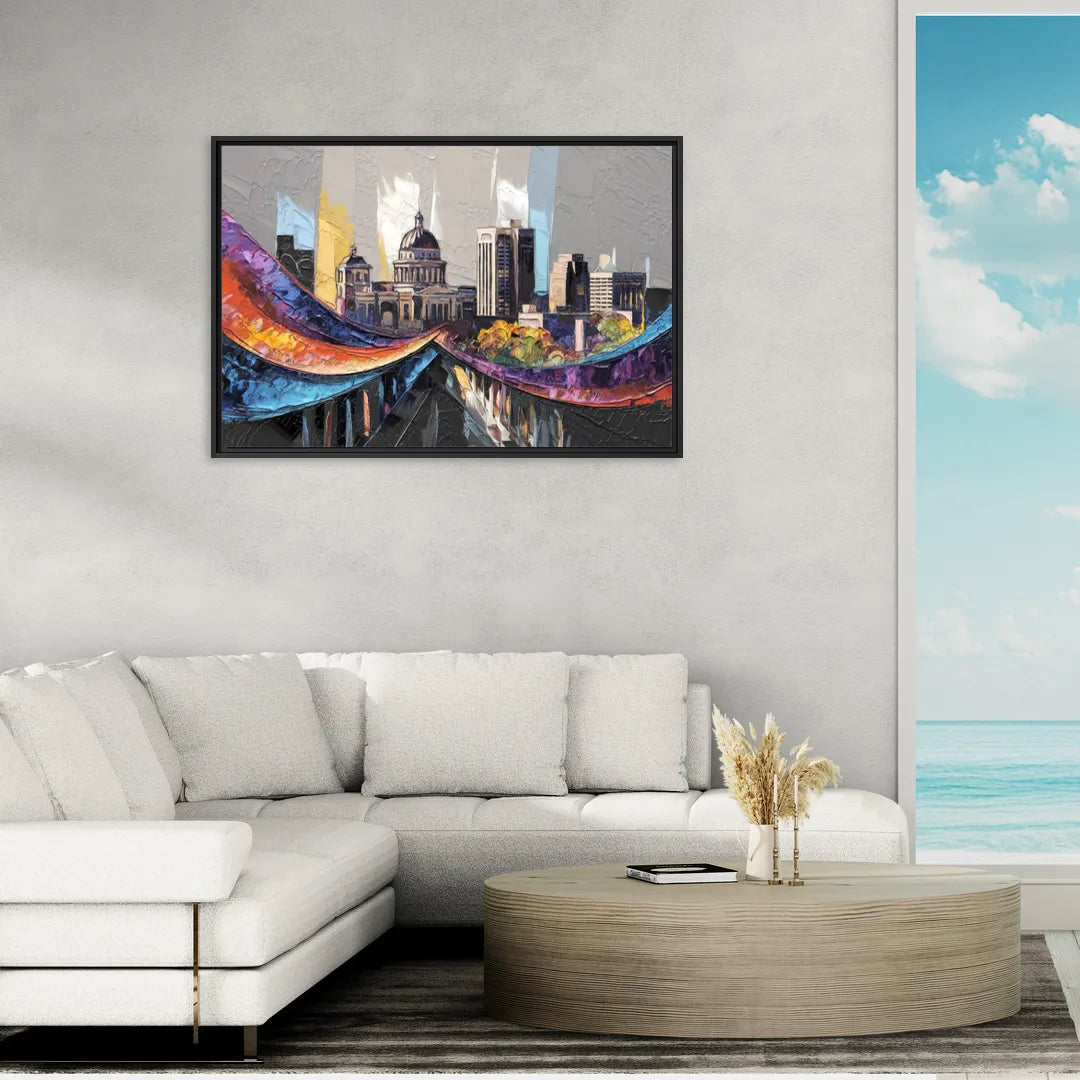 Des Moines Historic Landmarks - Living Room Black Frame Canvas
