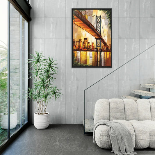 George Washington Bridge Scenic - Living Room Black Frame Canvas