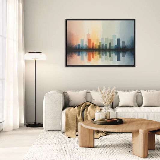 Vancouver Color Skyline - Living Room Black Frame Canvas