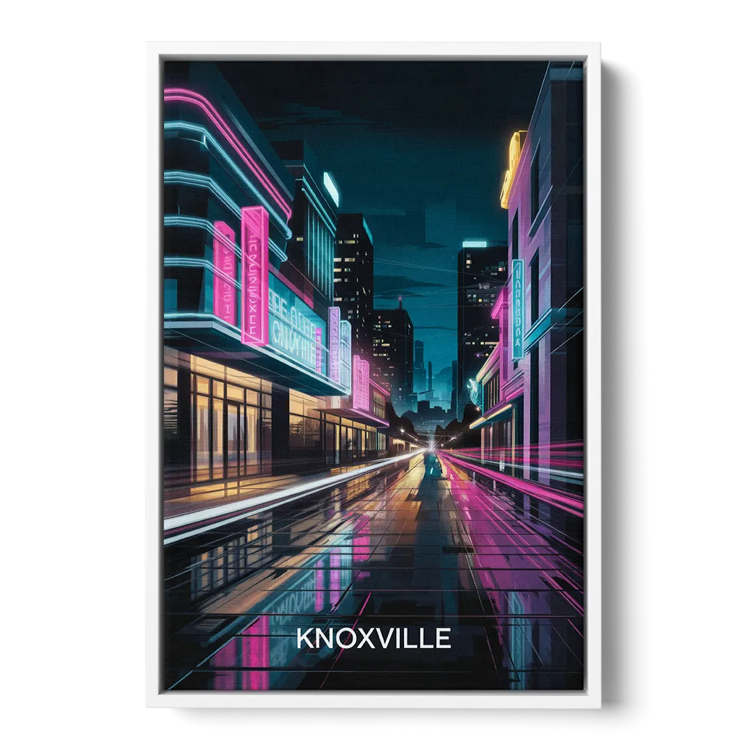 Knoxville Urban Night Lights - White Frame Canvas