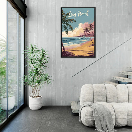 Long Beach California Coastal Scene - Living Room Black Frame Canvas