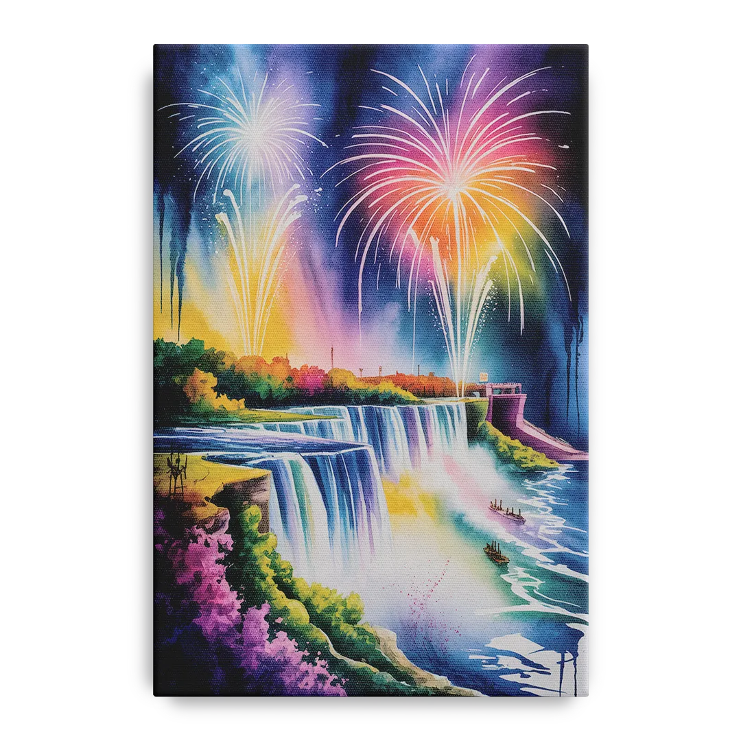 Niagara Falls Fireworks Show - Canvas Wall Art