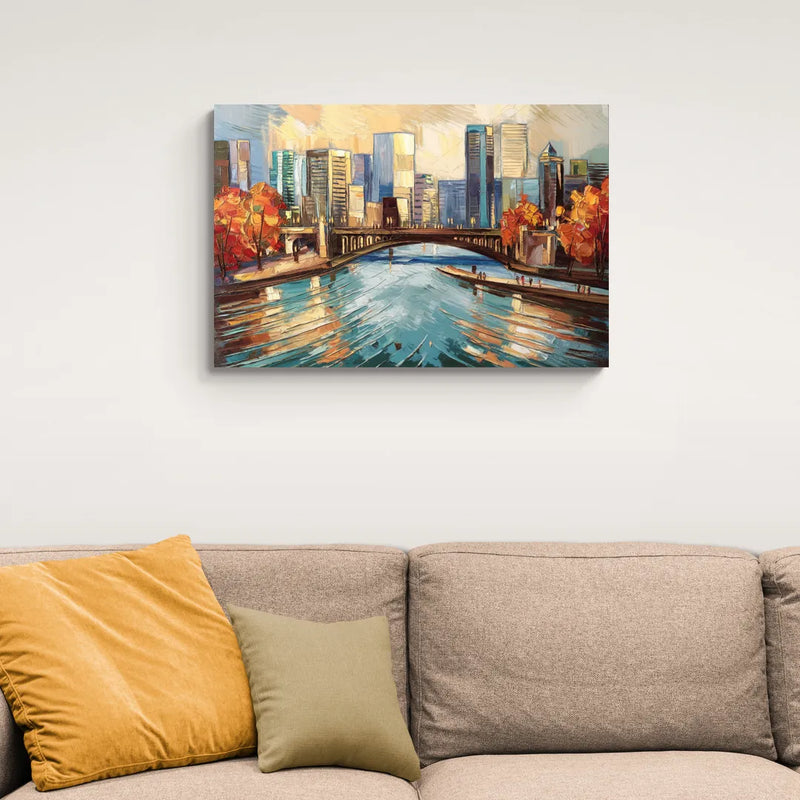 Grand Rapids Urban River Views - Canvas Wall Art Living Room
