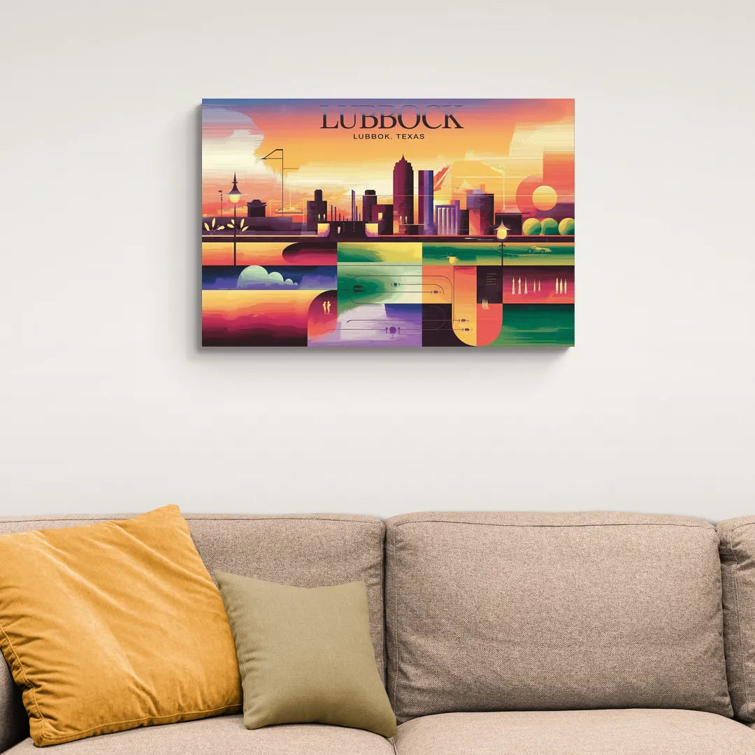 Lubbock Vibrant Cityscape - Canvas Wall Art Living Room