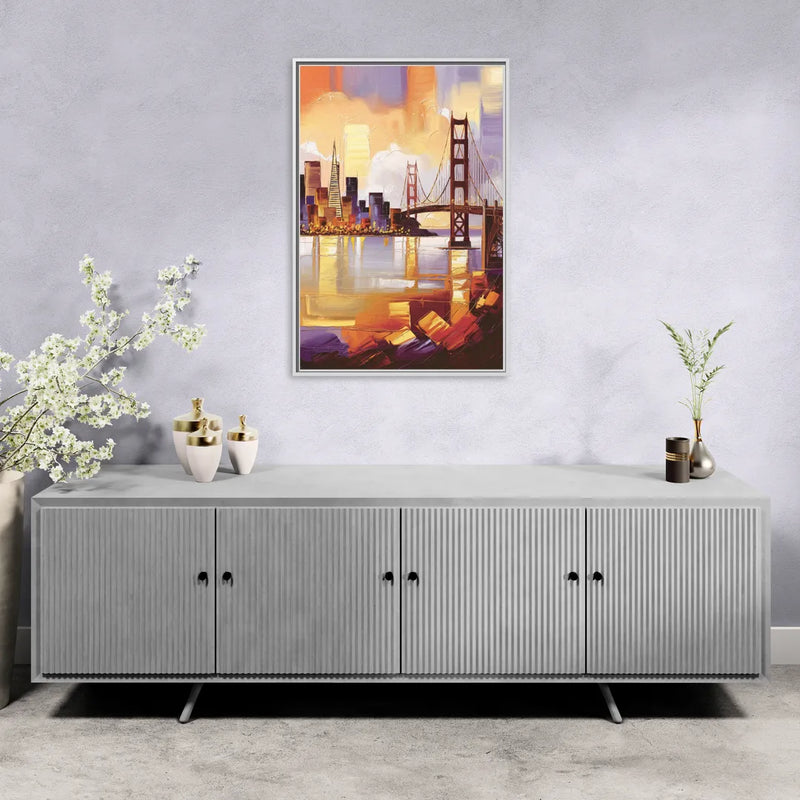 San Francisco Golden Hour Skyline - Living Room White Frame Canvas