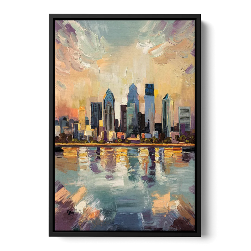 Philadelphia Skyline Reflections - Black Frame Canvas