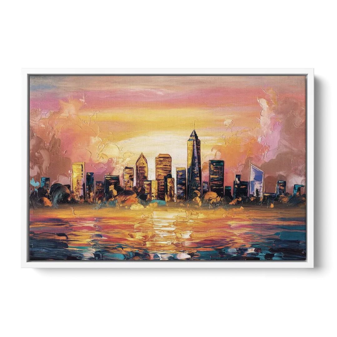 Salem Skyline Sunset - White Frame Canvas
