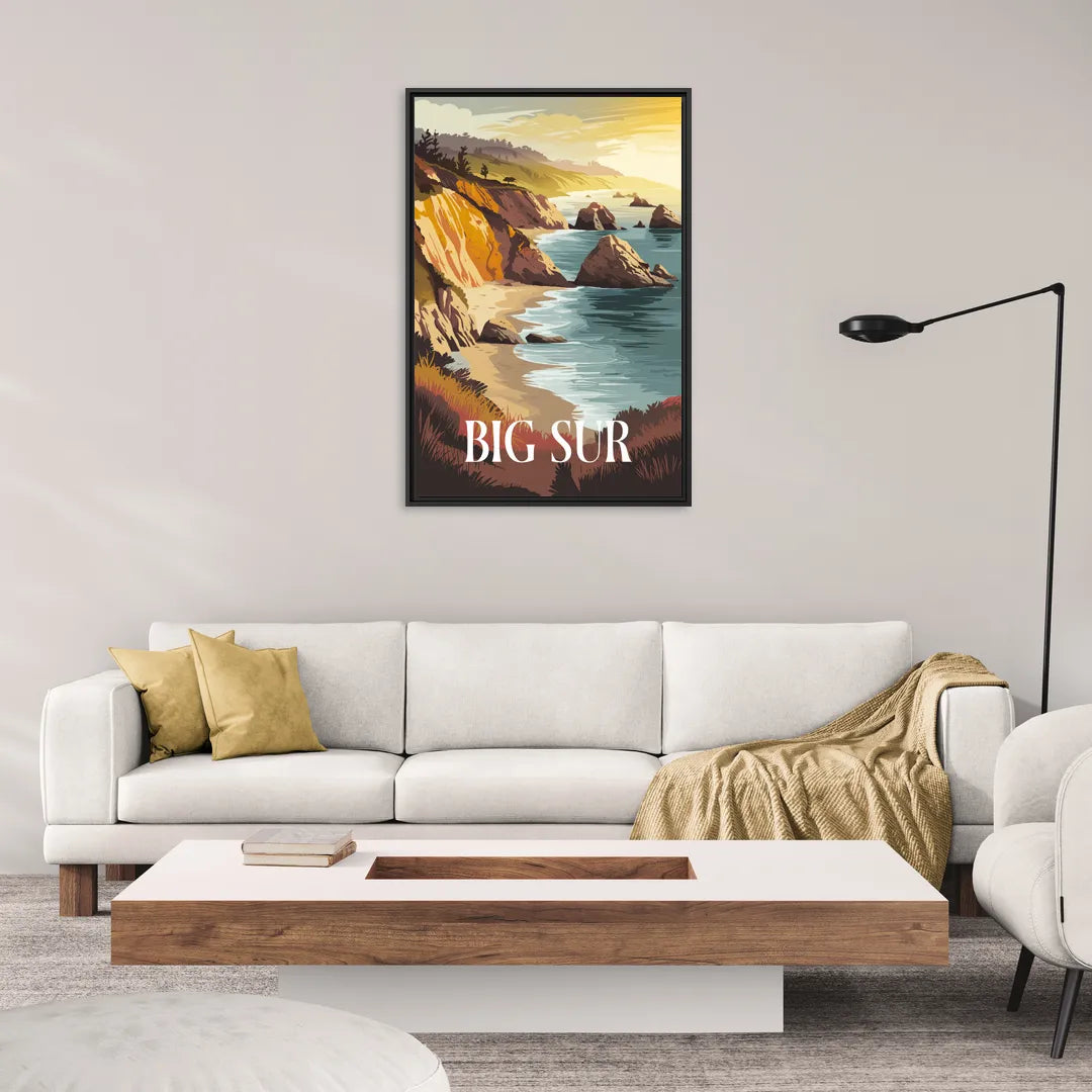 Big Sur Golden Hour - Living Room Black Frame Canvas