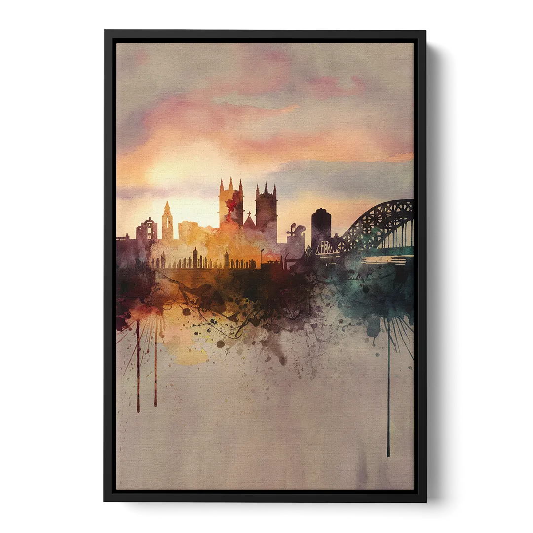 Durham Skyline at Sunset - Black Frame Canvas