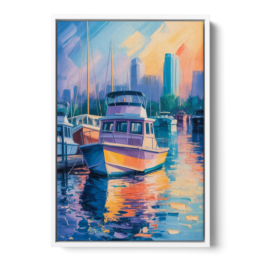False Creek Boats - White Frame Canvas