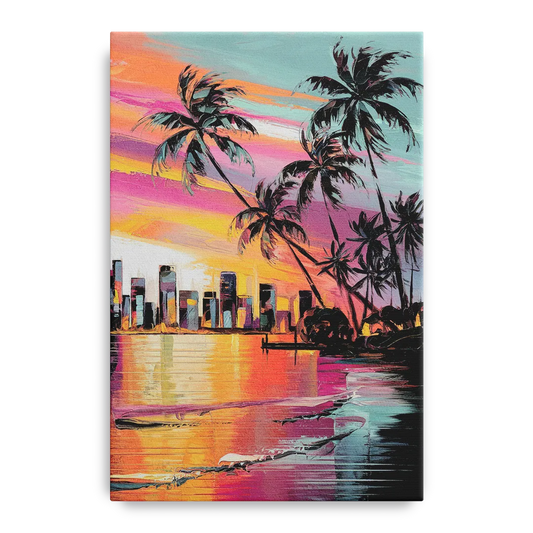 Miami Palm Trees and Sunset - Canvas Wall Art