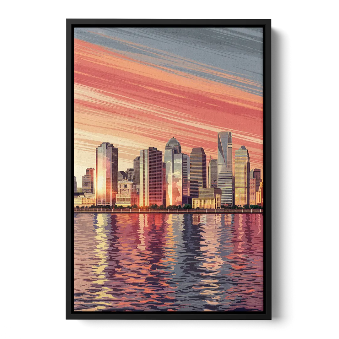 Jersey City Skyline and Hudson River - Black Frame Canvas