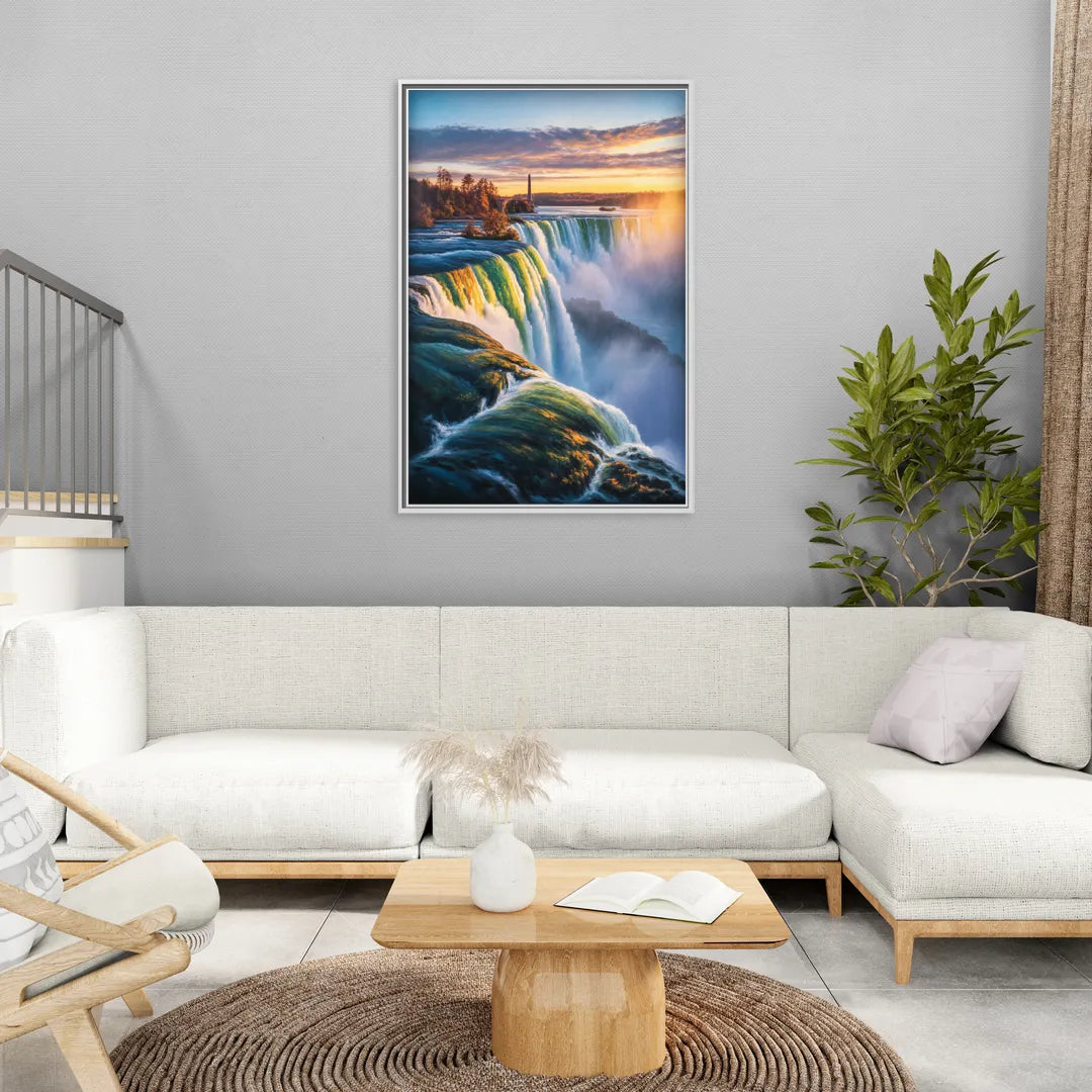 Horseshoe Falls Sunrise - Living Room White Frame Canvas