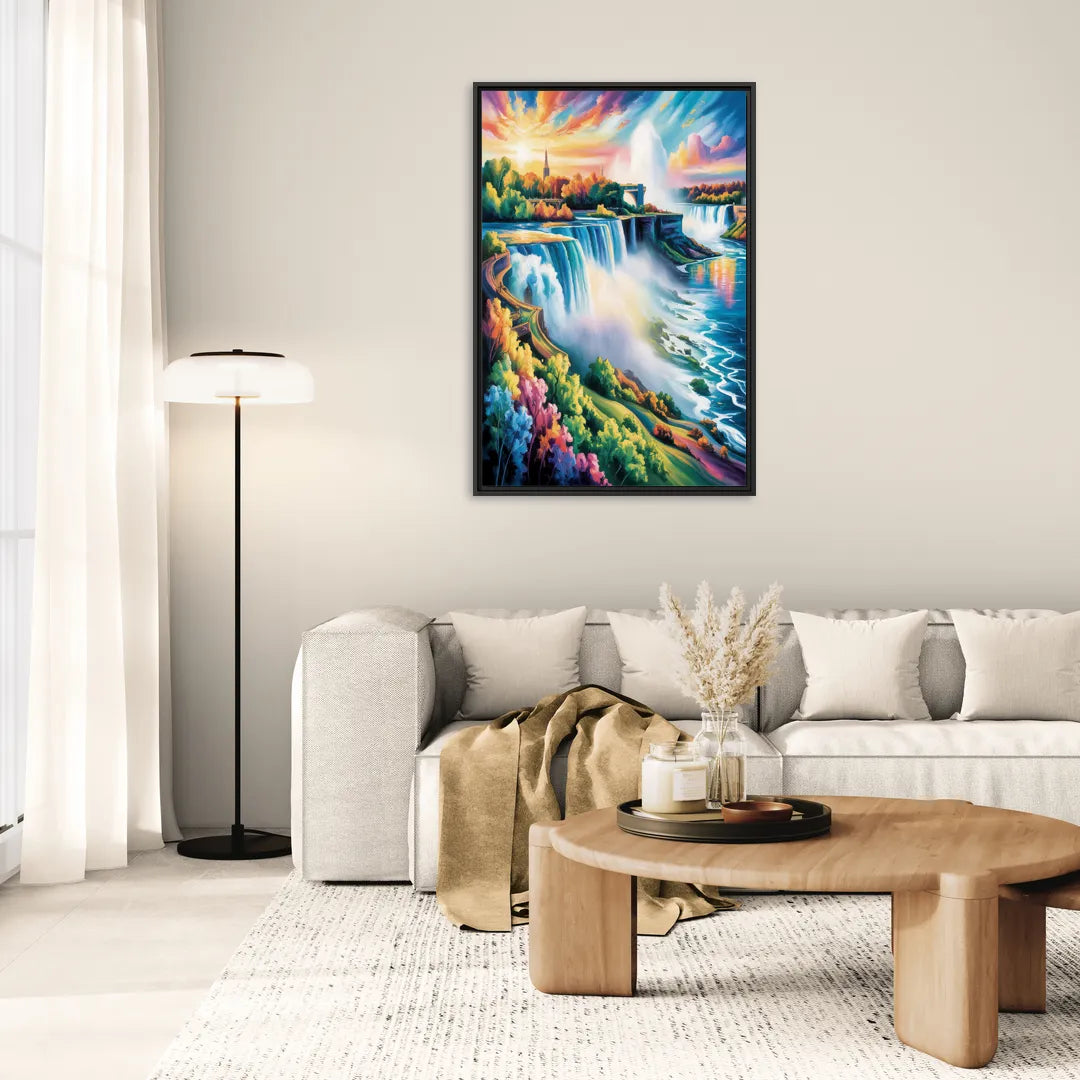 Niagara Falls Panorama - Living Room Black Frame Canvas