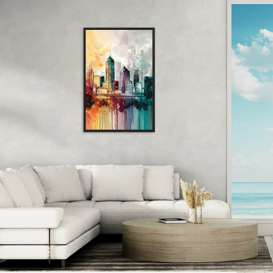 Indianapolis Downtown Skyline - Living Room Black Frame Canvas
