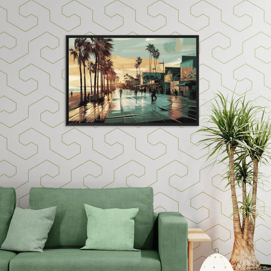 Los Angeles Venice Beach Boardwalk - Living Room Black Frame Canvas