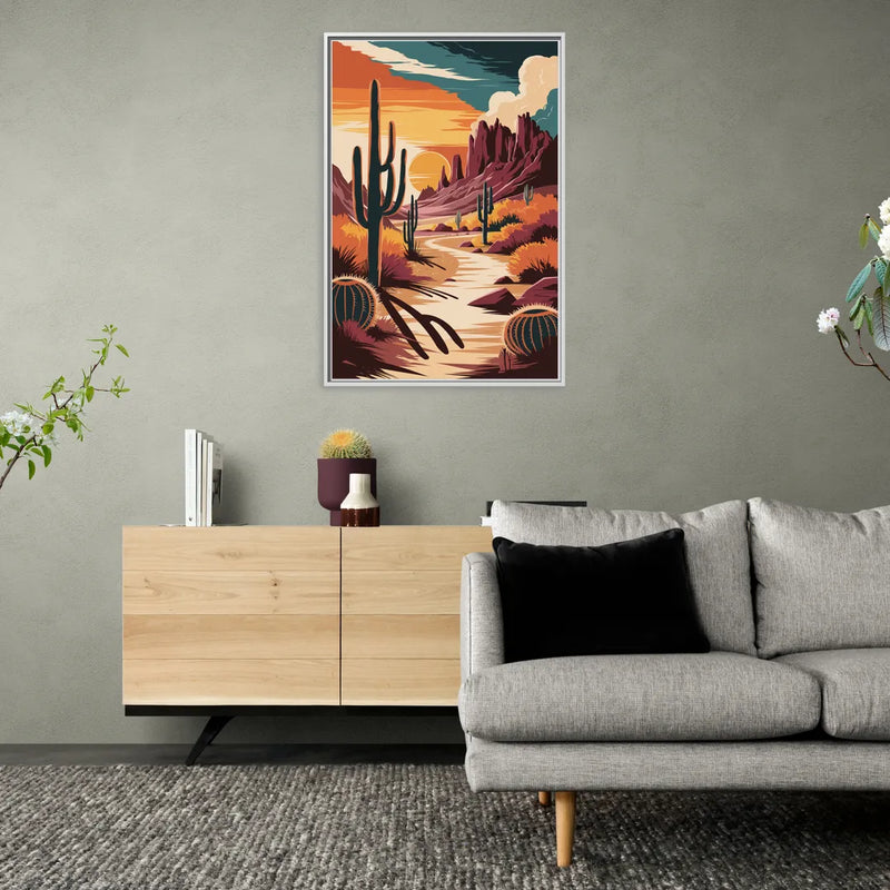 Tombstone Desert Sunset - Living Room White Frame Canvas